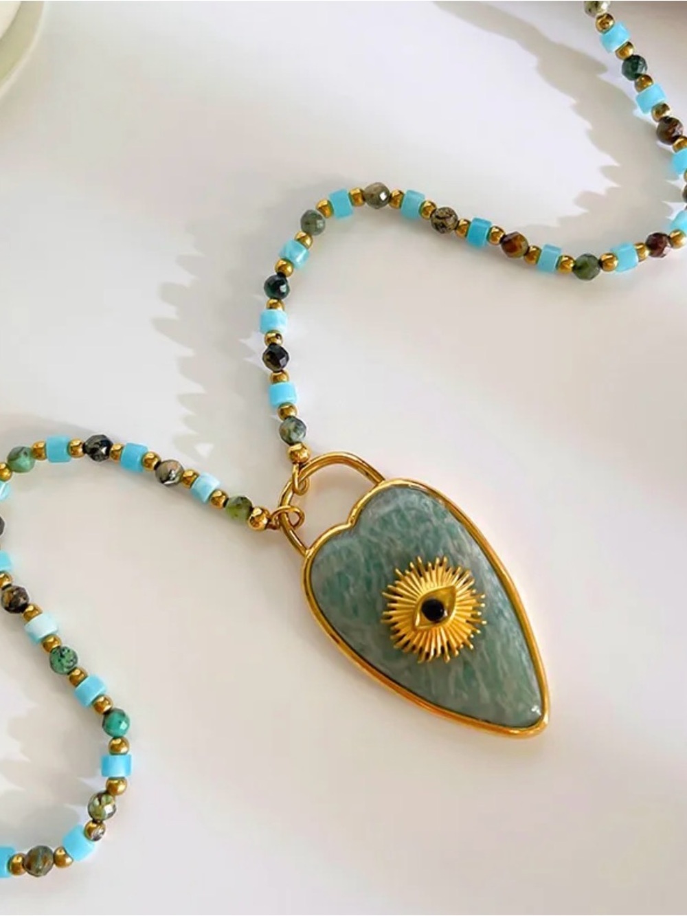 Evil Eye Stone Pendant Necklace NWT Gold Plated PVD